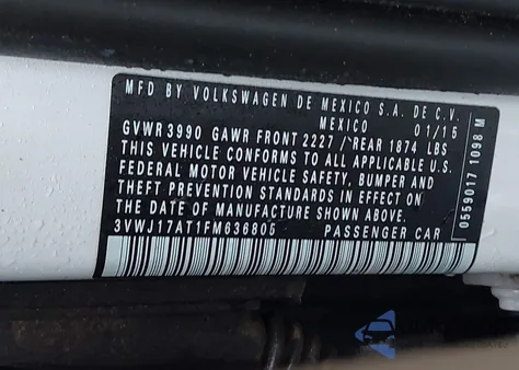 2015 Volkswagen Beetle 1.8T из США, поврежденный, VIN 3VWJ17AT1FM636805